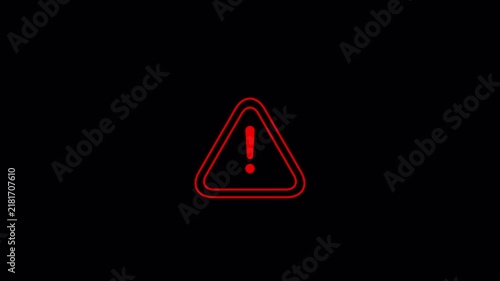 Alert warning sign Exclamation symbol, danger signal icon, Blinking warning triangle animation with alpha channel with transparent background.
