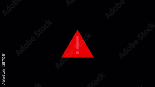 Alert warning sign Exclamation symbol, danger signal icon, Blinking warning triangle animation with alpha channel with transparent background.
