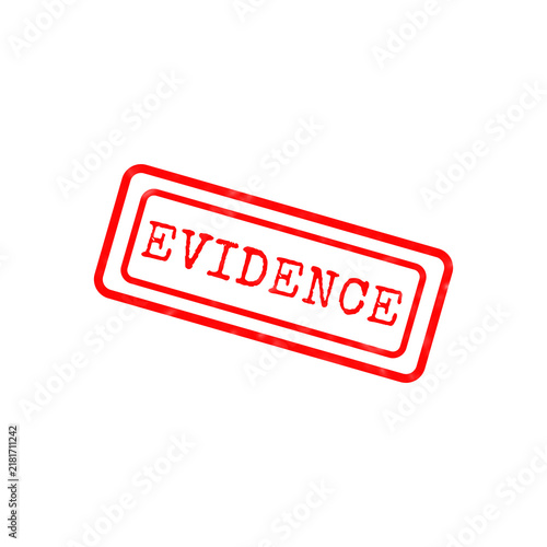 A bright red rubber stamp mark with the word evidence written in a bold serif font, isolated on a solid black background, for legal documents