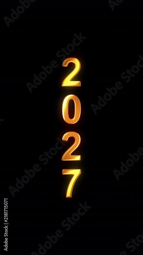 Happy New Year 2027. Alpha channel. Vertical video.
