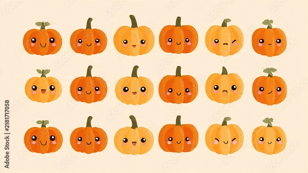 Fototapeta premium Icon cute anime jack o lantern pumpkin in orange and black with white background