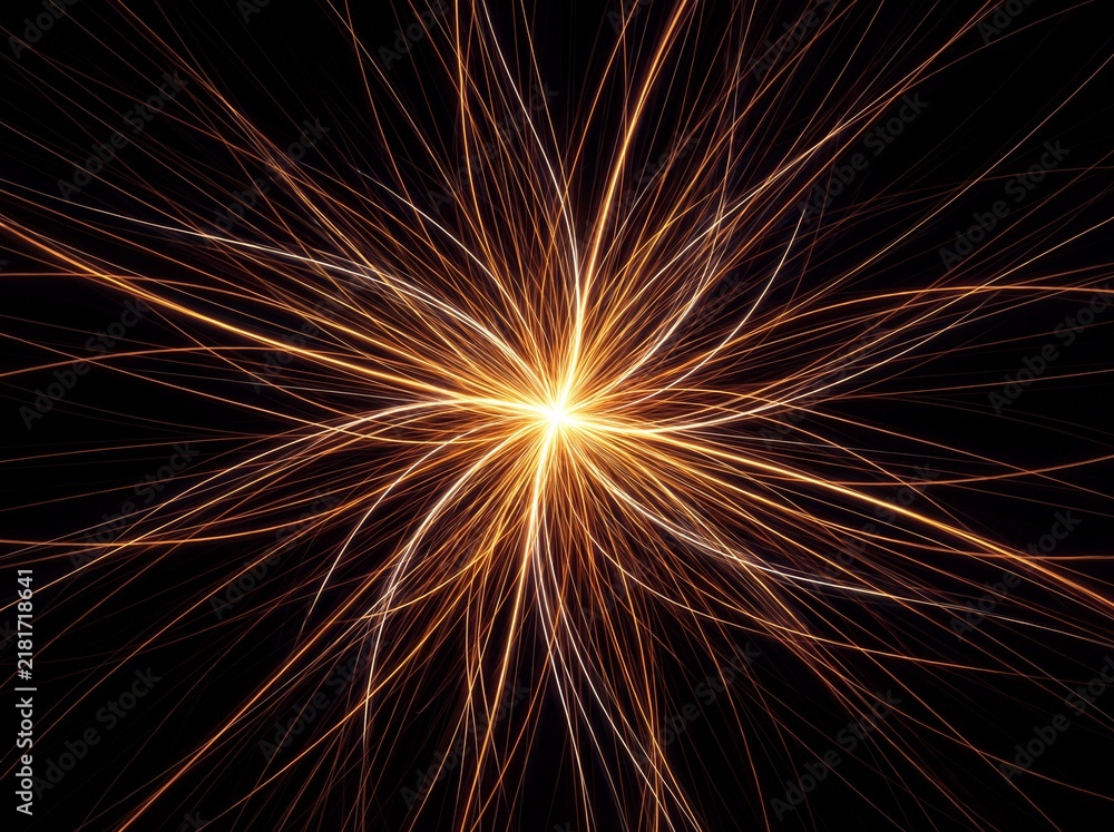 Fototapeta premium Abstract radial burst of glowing filaments converging into a bright core