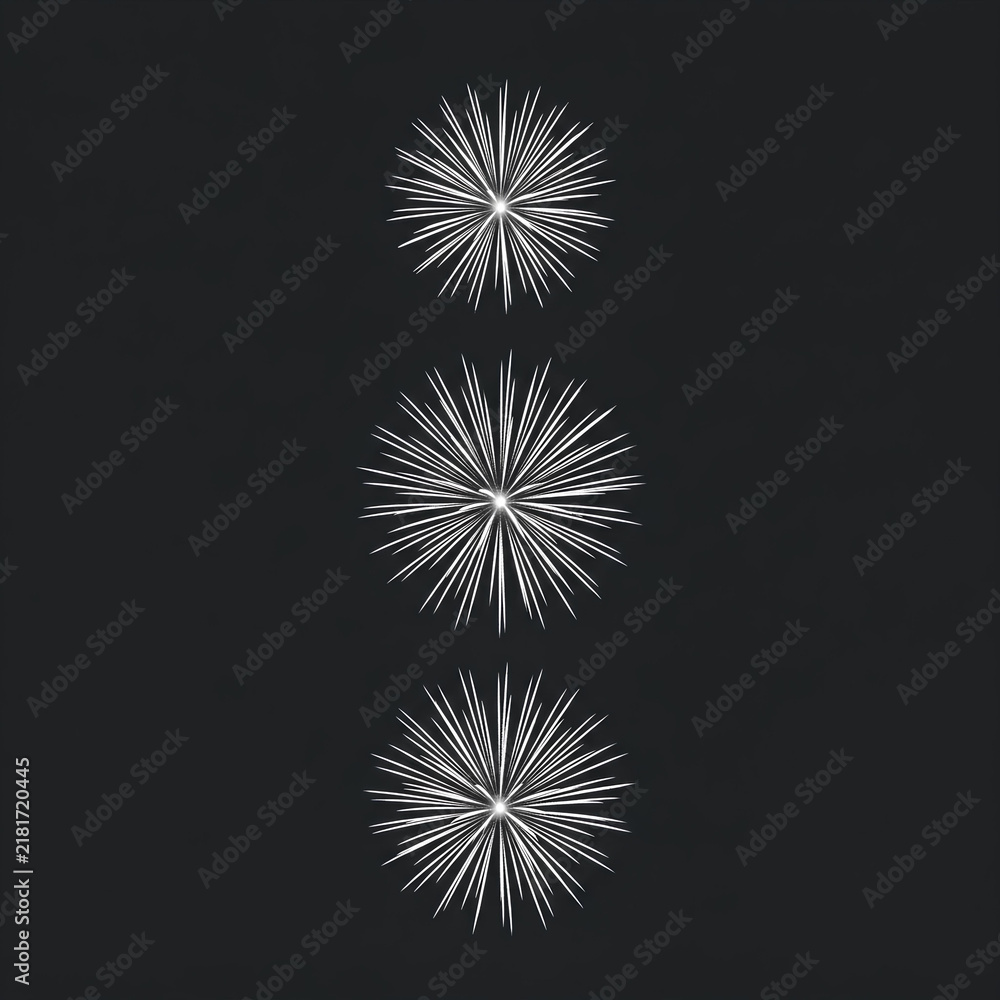 Obraz premium Three White Starbursts on Black Background