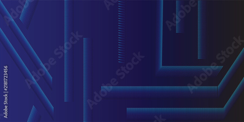 Futuristic circuit board technology pattern with blue glowing lines on a dark abstract background.