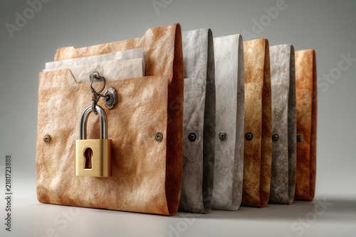 Locked document folders in a row with soft lighting