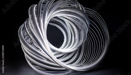 intricate white neon light sculpture abstractly twisted with luminous energy on dark background