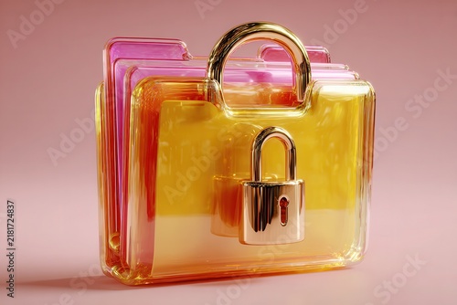 Transparent folder with padlock for secure data storage