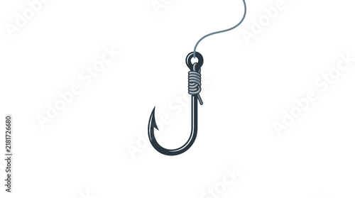Sharp metal fishing hook tied with a sturdy knot hanging above soft circular water ripples