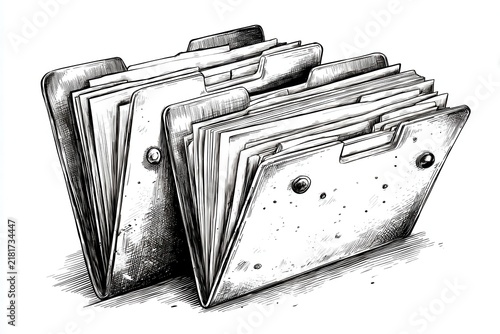 Naklejka Two file folders with papers inside sketch