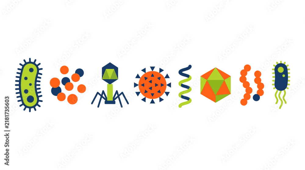 Fototapeta premium Microbes illustration features a collection of colorful germs and viruses on a white background.