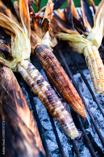 Purple heirloom corn on the grill