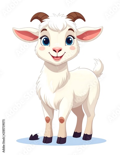 Cartoon Baby Goat with Happy Expression.