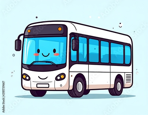 Cartoon Bus with Happy Face Illustration.