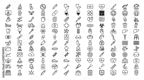 Canvastavla Medical line icons set, healthcare symbols collection in thin stroke style, 100