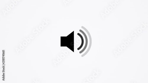 Minimalist black speaker icon with sound waves on a white background representing audio volume control, music, and multimedia interface design
