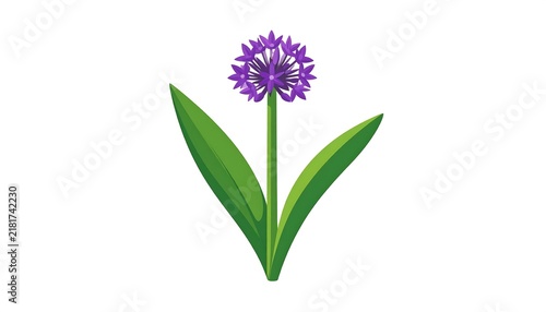 Purple flower in green vase isolated.