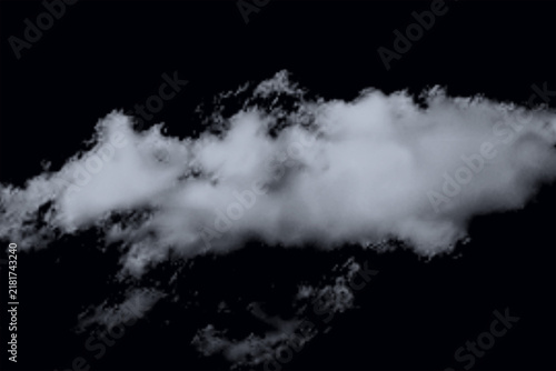 Single fluffy white cloud isolated on a dark black night sky background