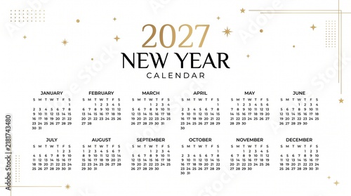 2027 New Year Calendar Vector Design