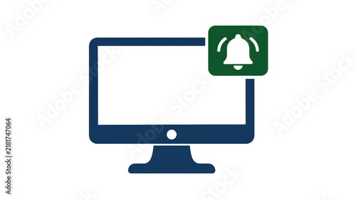 Computer Monitor Icon with Green Notification Bell Button