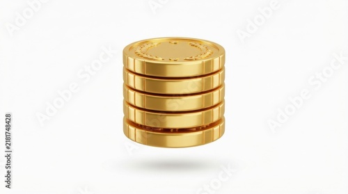Tall stack of shiny gold coins with ornate details for financial concepts