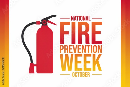 National fire prevention week poster with fire extinguisher illustration