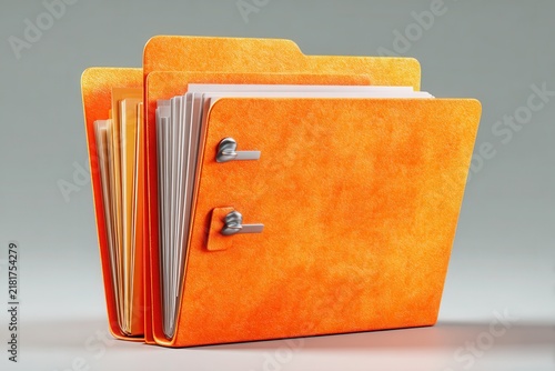 Naklejka Orange file folders with papers on gray background