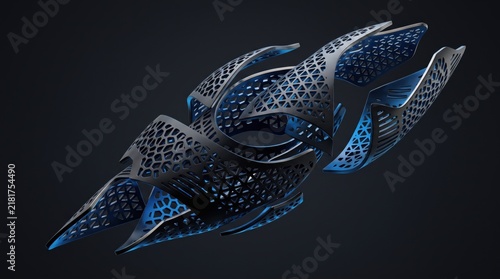 3d futuristic shark robot with glowing blue accents isolated on white background