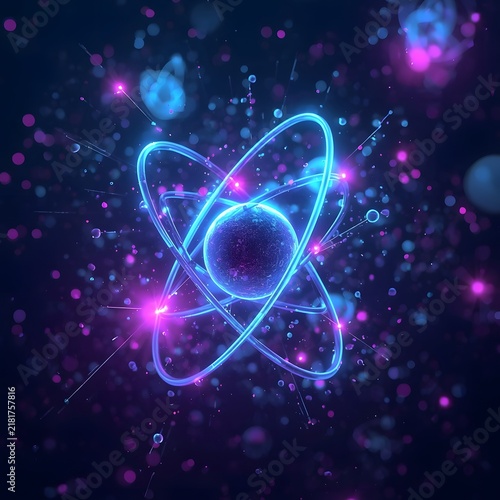Premium Neon Atomic Structure with Energy Orbit