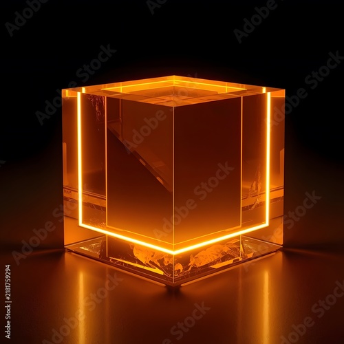 Premium Neon Amber Cube with Golden Glow