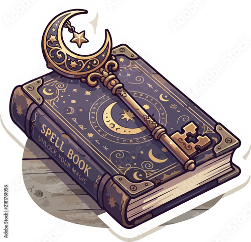 Magical spell book with moon and star decorations