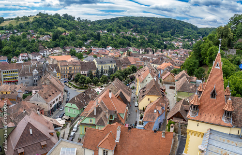 View of Sighisoara city from the clock tower, Romania
