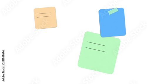 Konstfotografi Three colorful sticky notes with simple handwritten lines for office reminders a