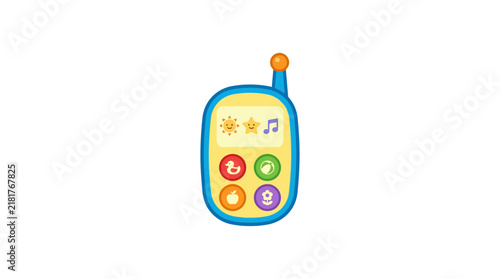 Colorful plastic toy phone for toddlers isolated on transparent background for early development.