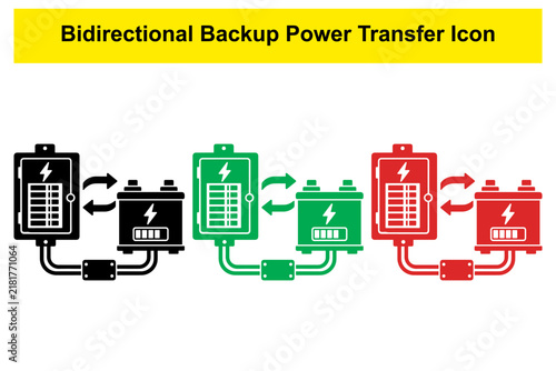 Bidirectional backup power transfer icon in black green and red color styles showing electricity.