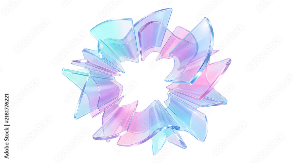 Fototapeta premium Iridescent swirling geometric shape with pastel isolated on png transparent background
