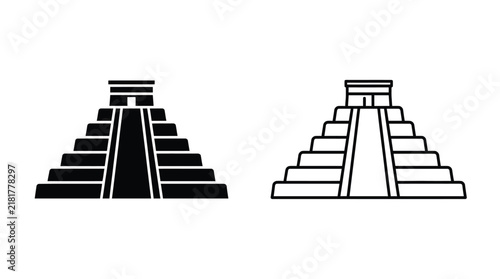 фотографія Mayan pyramid silhouettes depict ancient architecture on a white background