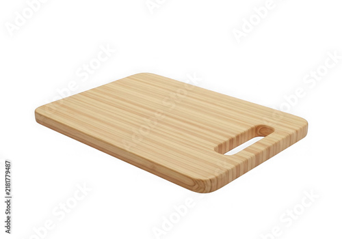 A light-colored wooden cutting board with a handle for easy gripping and carrying.