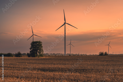 Wind turbines in the farmland of the Pałuki region