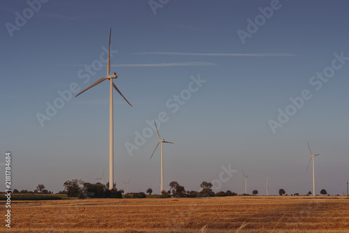 Wind turbines in the farmland of the Pałuki region