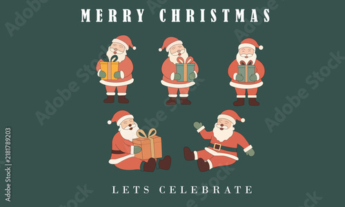 Bild auf Leinwand Merry Christmas Illustration with Cute Cartoon Santa Claus Characters Holding Gi