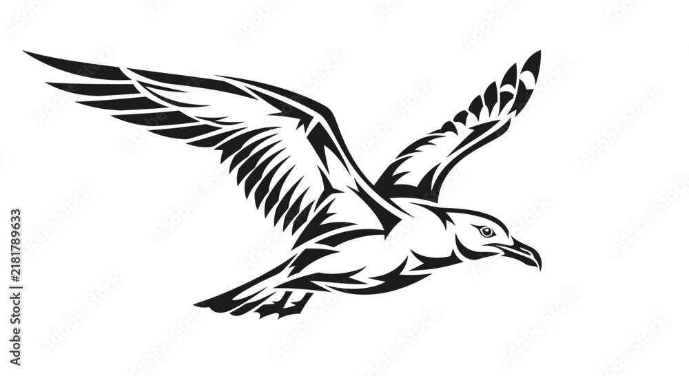 Obraz premium Seagull in flight with wings spread.