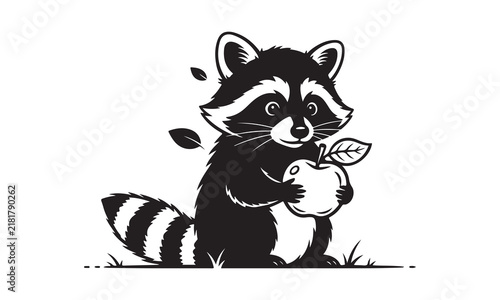 Raccoon Silhouette Vector Set, Mother Raccoon with Baby, Raccoon Climbing Tree, Raccoon Holding Fruit, Wildlife Animal Illustration Collection