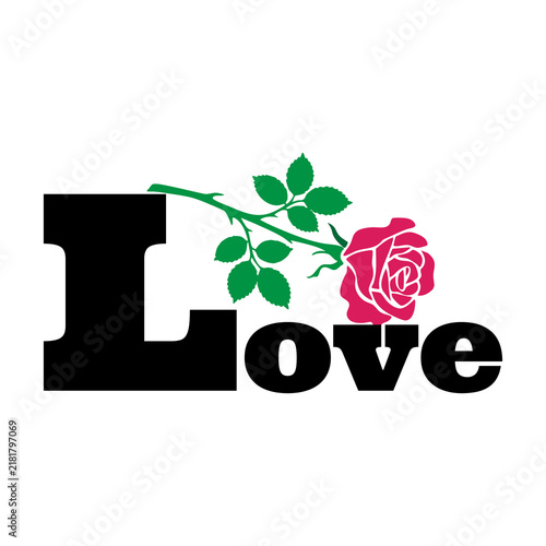 Love text typography design with a red rose illustration valentines day love icon typography