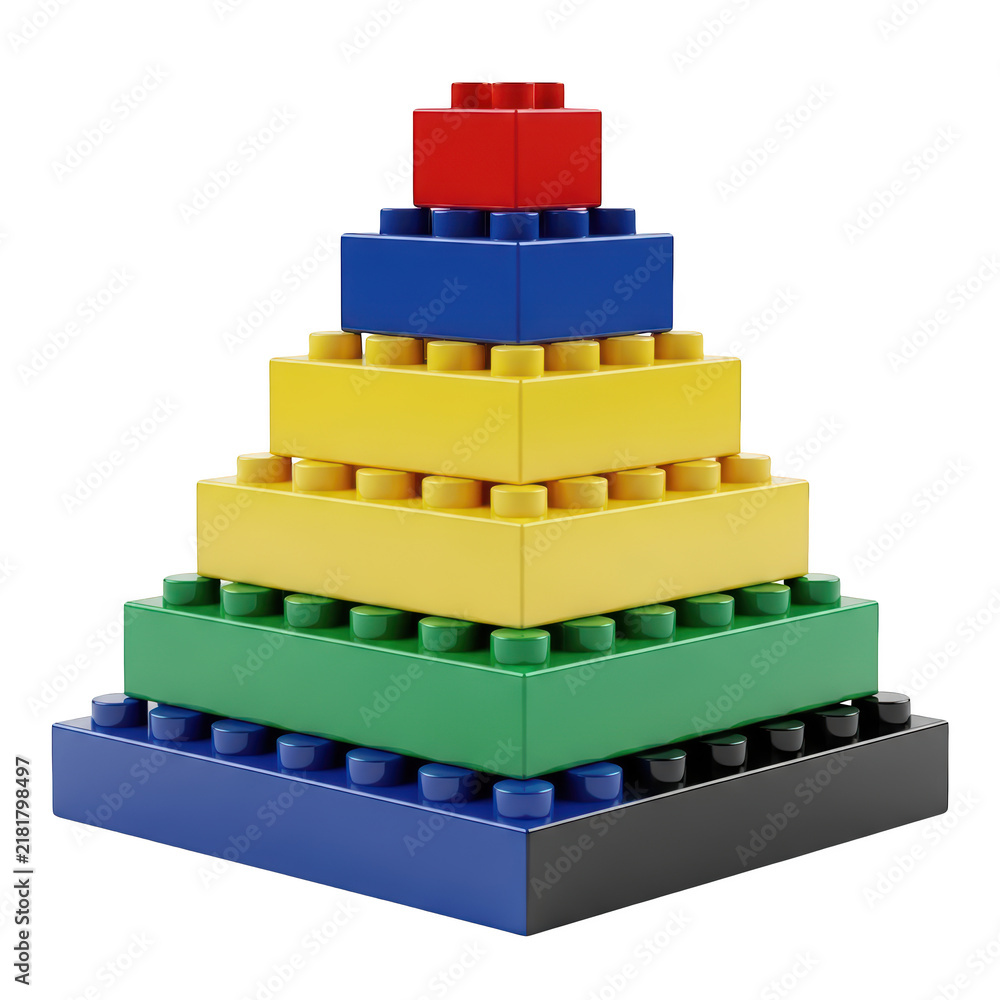 Obraz premium Pyramid made of colorful building blocks on transparent background 3d rendering.