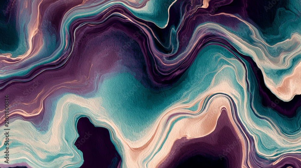 Obraz premium Modern Fluid Design with Wave Patterns in Deep Plum and Seafoam Green Tones