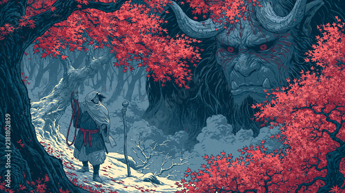Yamabushi Ascetic Confronting Horned Oni Demon