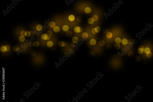 Konstfotografi Golden Bokeh Lights Background with Blurred Yellow Dots on Black