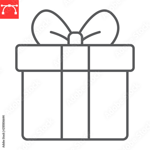 Christmas Gift Box line icon, new year and holiday, christmas present vector icon, xmas wood vector graphics, editable stroke outline sign
