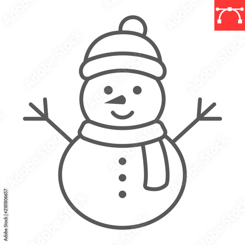 Snowman line icon, new year and holiday, snowman vector icon, xmas wood vector graphics, editable stroke outline sign