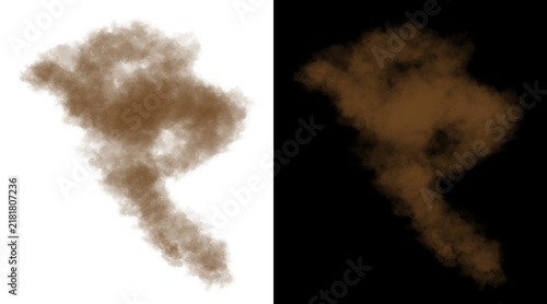 Fotografie Brown dust explosion on white and black background, realistic sand cloud burst,